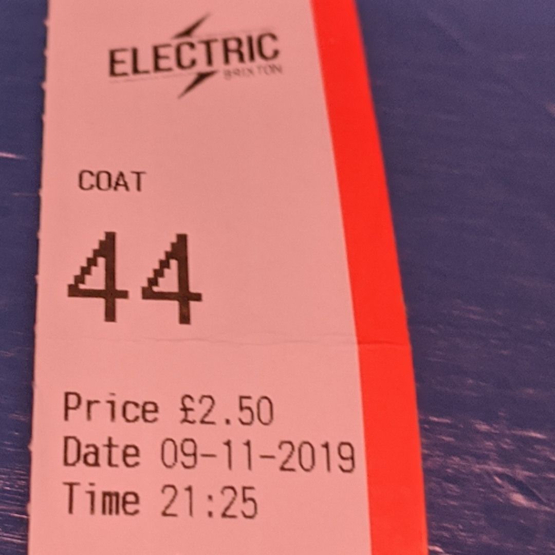 coat room ticket for the electric brixton